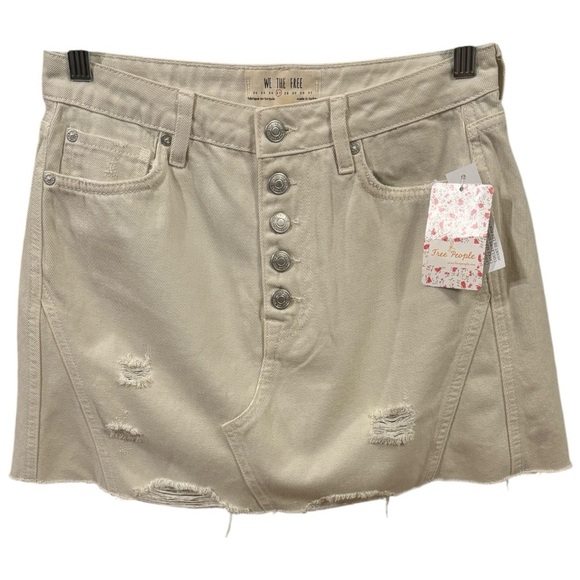 NWT Free People Distressed A-Line Denim Button Up Skirt Woman’s Sz 27 - Picture 2 of 9